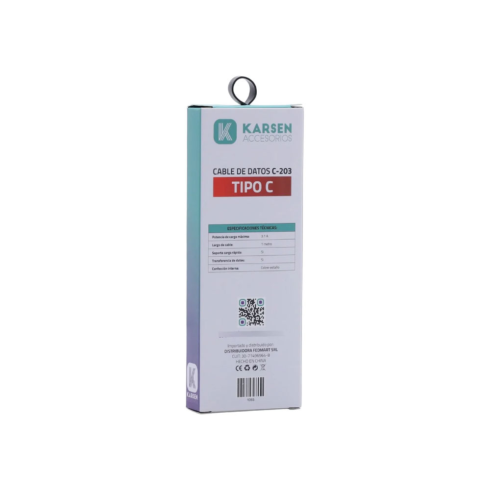 CABLE DE DATOS KARSEN C203 TIPO C PLATEADO